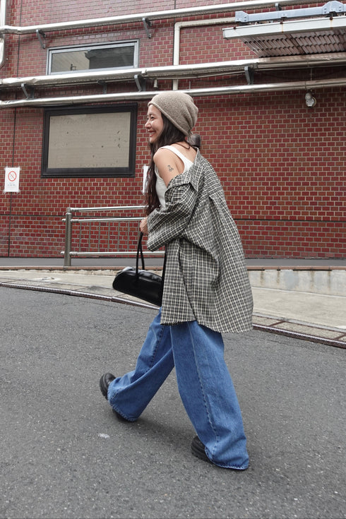 2wayチェックレイヤードデニム